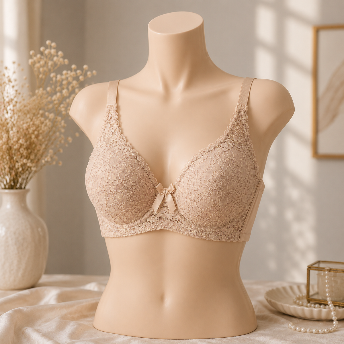 Women’s  Lace Light Padded Bra – Elegant Floral Lace Design -DW