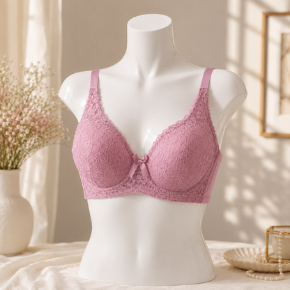 Women’s  Lace Light Padded Bra – Elegant Floral Lace Design -DW