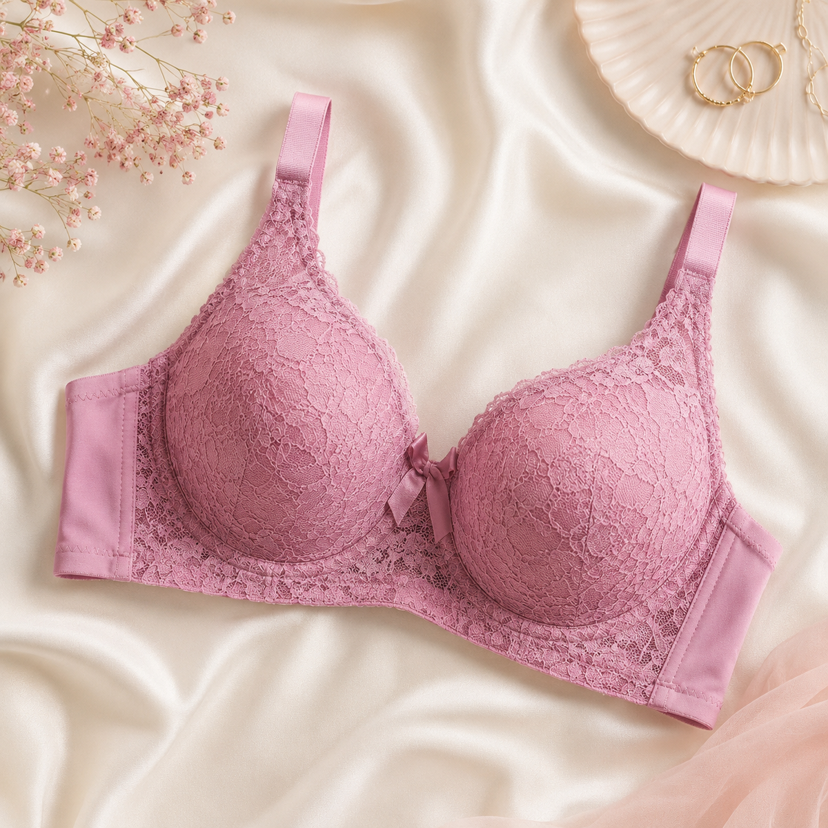 Women’s  Lace Light Padded Bra – Elegant Floral Lace Design -DW