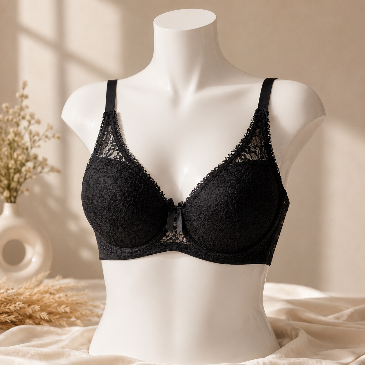 Women’s  Lace Light Padded Bra – Elegant Floral Lace Design -DW