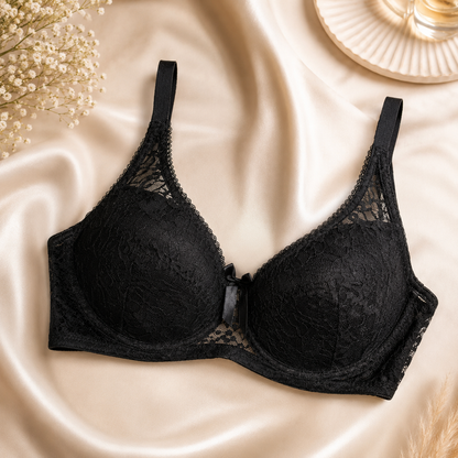 Women’s  Lace Light Padded Bra – Elegant Floral Lace Design -DW