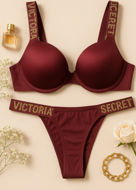 Flourish Luxury Signature Bra & Panty Set – Padded with Crystal Rhinestone Straps 3035
