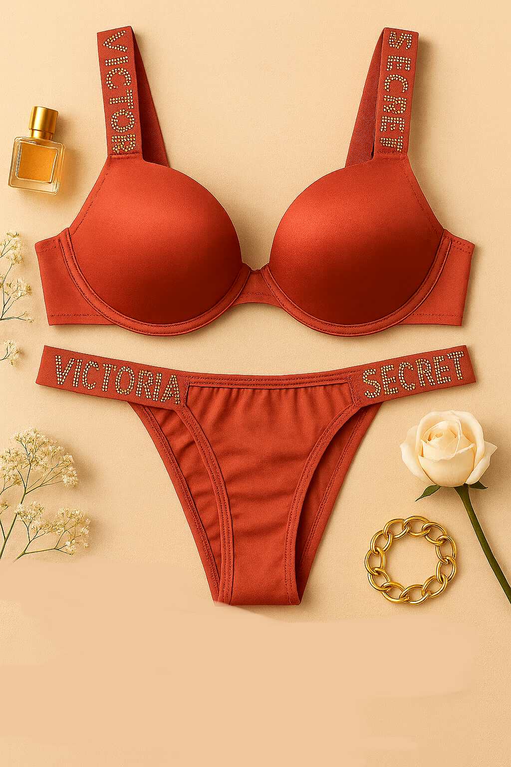 Flourish Luxury Signature Bra & Panty Set – Padded with Crystal Rhinestone Straps 3035
