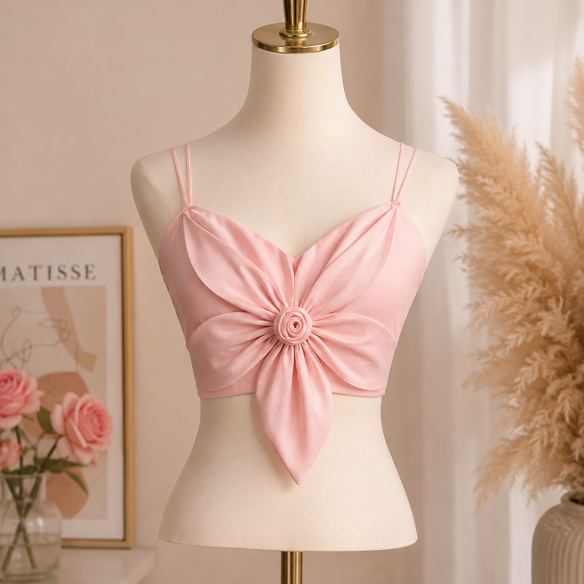 Flourish Satin Big Bow Flower Bra Top – Soft Padded, Adjustable, Elegant Party Wear Top for Girls & Women