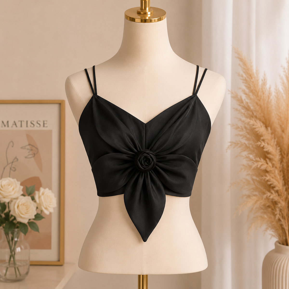 Flourish Satin Big Bow Flower Bra Top – Soft Padded, Adjustable, Elegant Party Wear Top for Girls & Women
