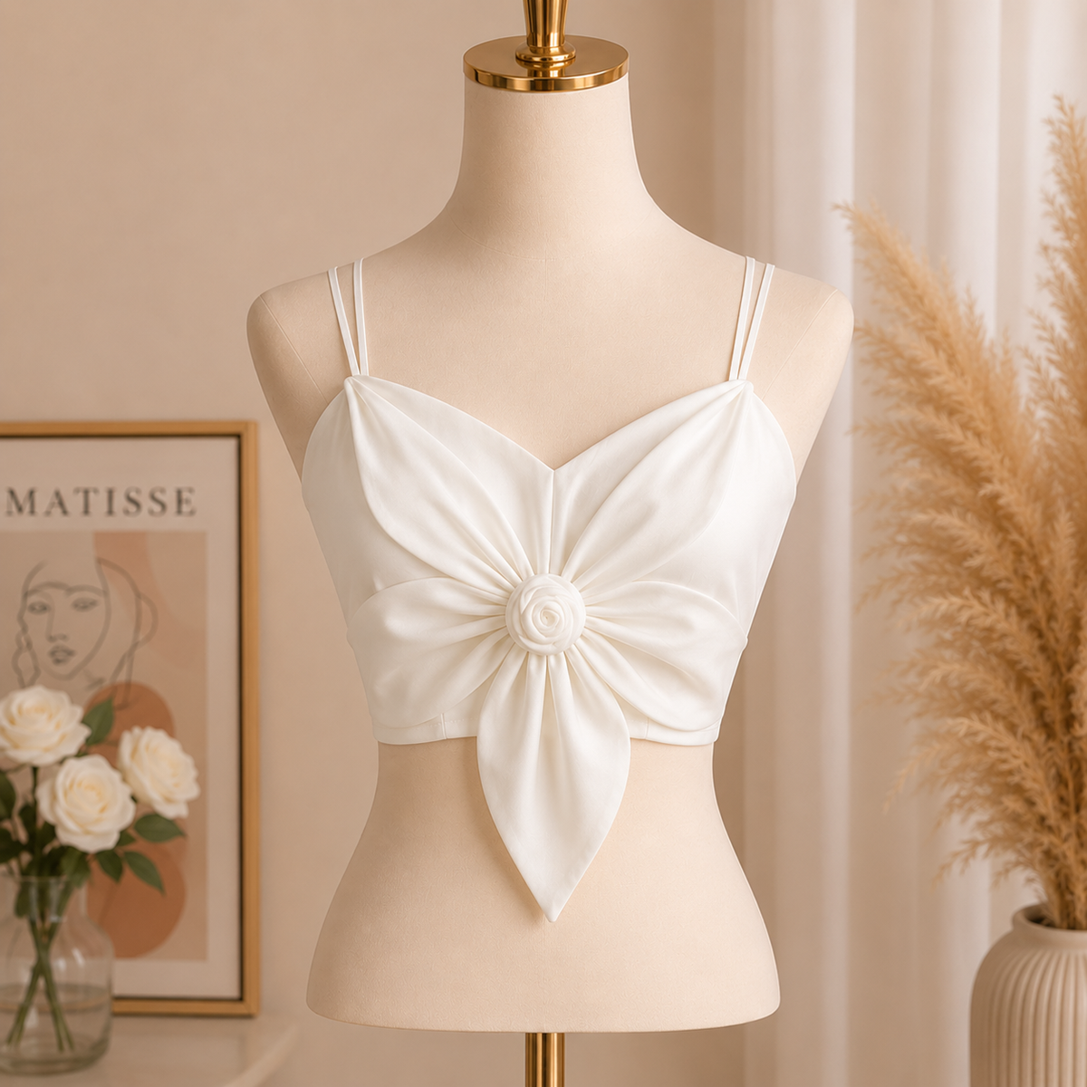 Flourish Satin Big Bow Flower Bra Top – Soft Padded, Adjustable, Elegant Party Wear Top for Girls & Women
