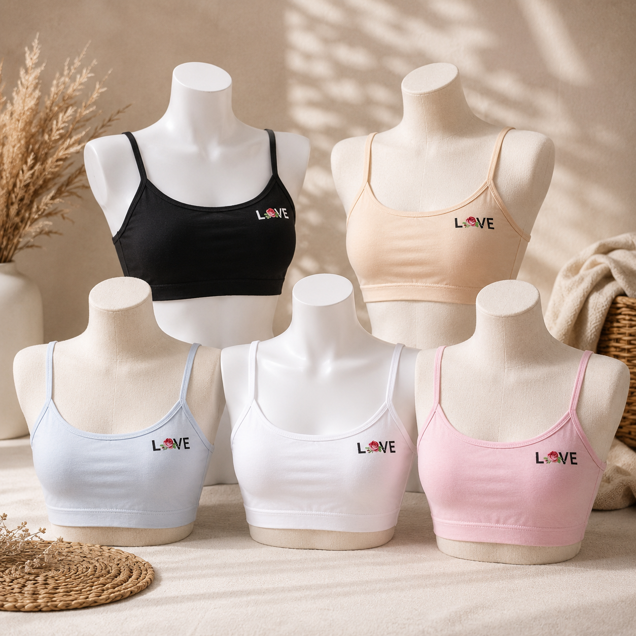 Pack of 3 Women’s Soft Cotton Spaghetti Strap Bra – Comfortable Everyday Wear | LOVE Collection -K0150