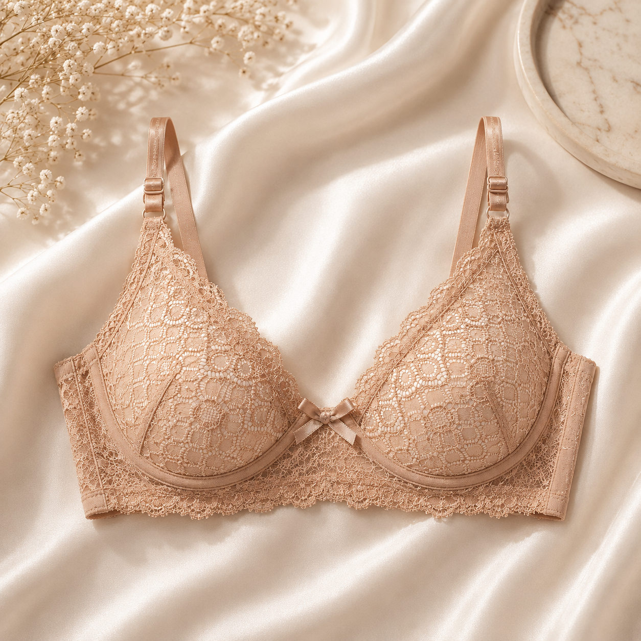 New Floral Lace Non-Padded Bra – Elegant Sheer Design -DS