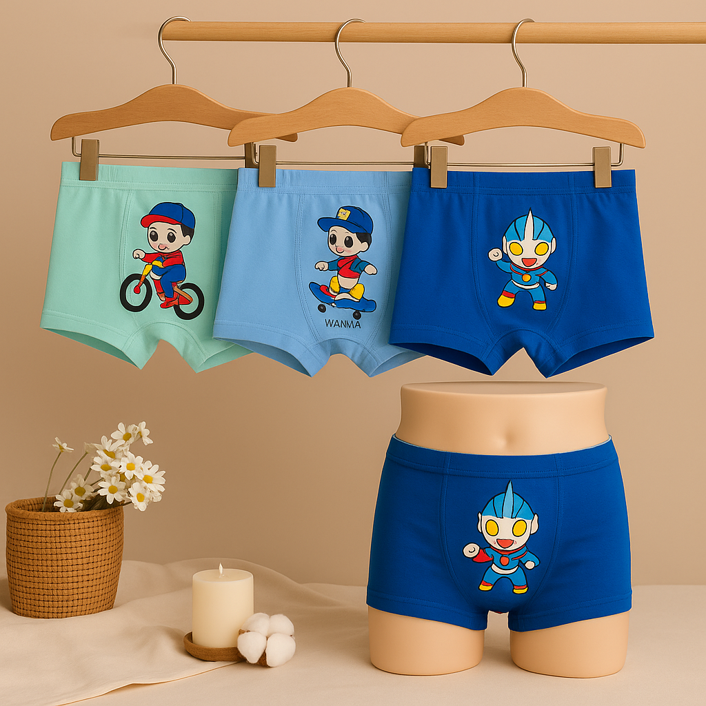Flourish 3 Pcs Panties Girls Cotton Boxer Random Designs
