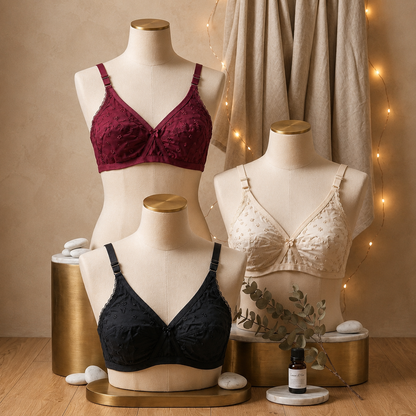 Pack of 3 Cotton Non-Padded Floral Embroidered Bras – Everyday Soft Comfort X-OVER