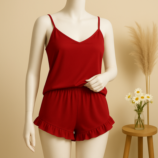 Flourish 2 pcs silk Cami Sets Charming Style Short Non Padded Inner and Short Nighty 2409