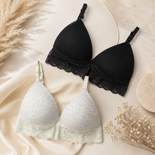 1pcs Women's Wireless T-Shirt Bra – Soft Lightly Padded Everyday Comfort Bra with Lace Trim