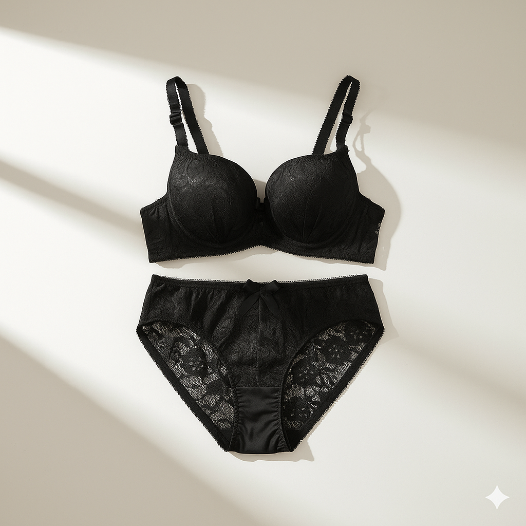 Flourish Lace Padded Bra & Panty Set – Elegant Floral Design with Underwire Support 715