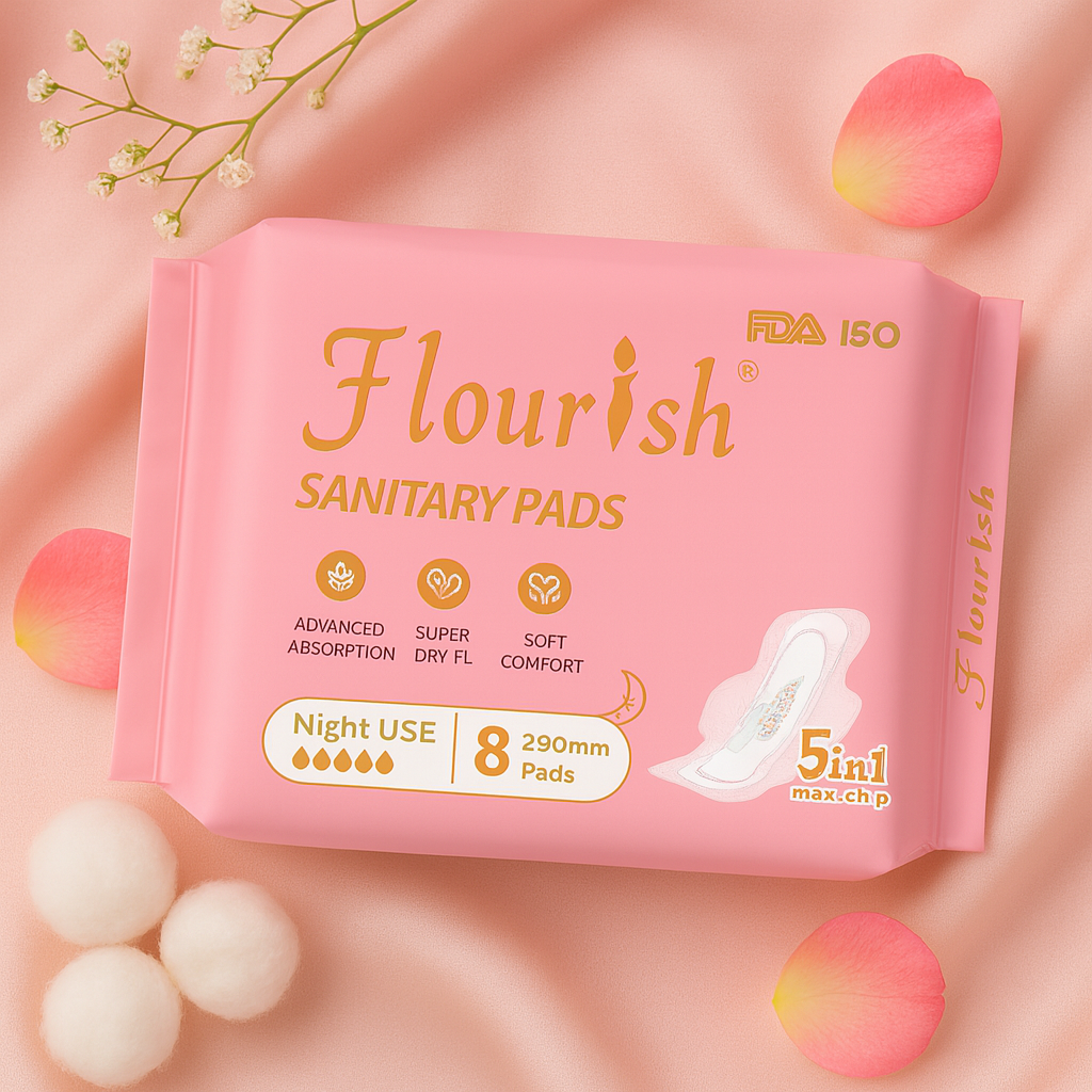 FLOURISH 290mm WINGLESS DAILY USE SANITARY PADS FOR GIRLS & WOMEN 8 PCS