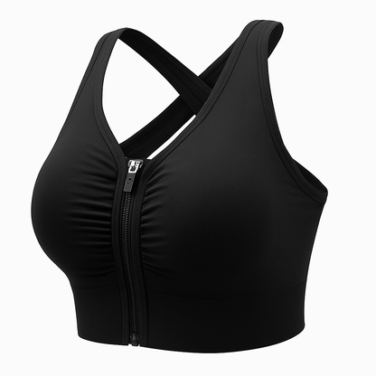 Flourish Front Zipper Sports Bra – Criss-Cross Back Support, Padded Comfort 288