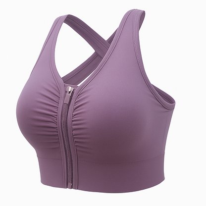 Flourish Front Zipper Sports Bra – Criss-Cross Back Support, Padded Comfort 288