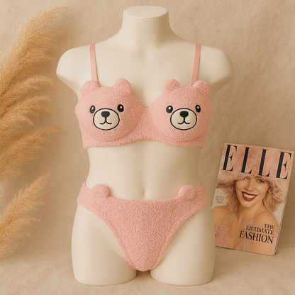 New High Quality Sexy Cute Bear Anime Soft Plush Design Bra & Panty Set E0888