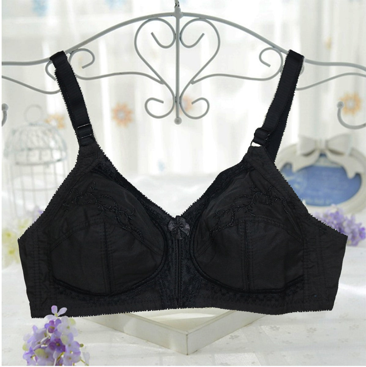 Flourish Citin non-padded plus size minimizer bra in black colour