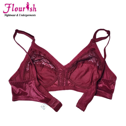 Flourish Nancy non-padded half net style bra in maroon colour, back view