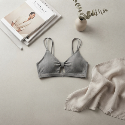 New Ribbed Seamless Bralette – Double Strap Wireless Everyday Comfort Bra