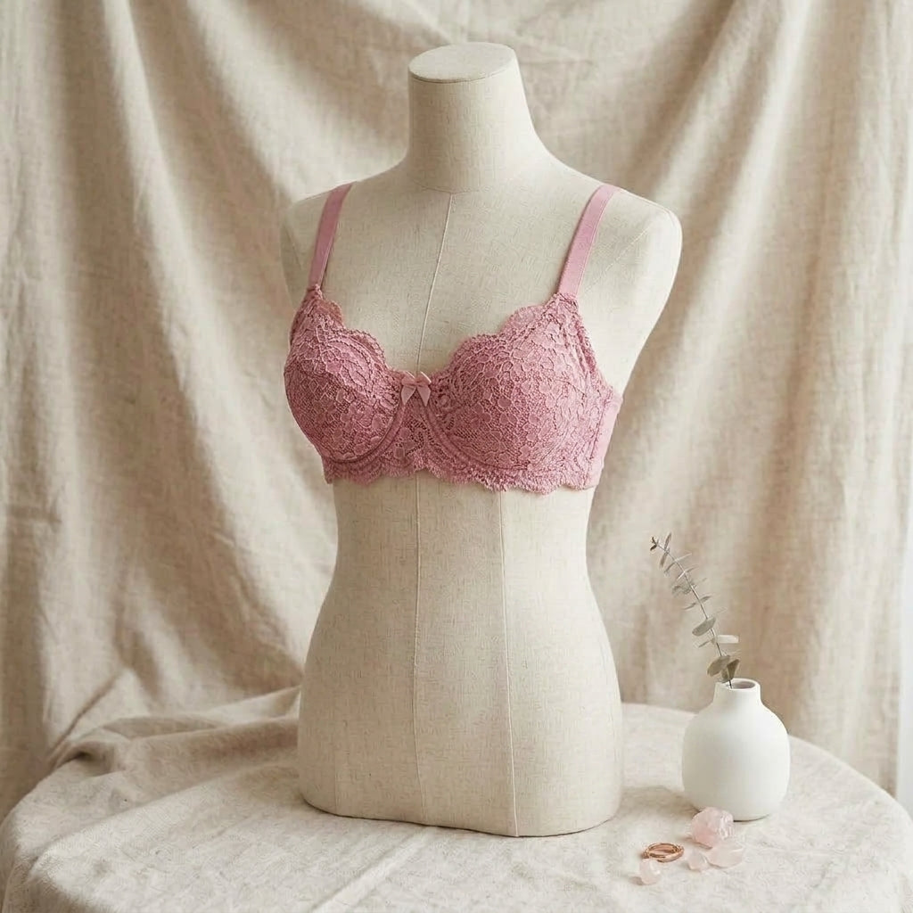 Elegant Floral Lace Bra & Panty Lingerie Set - Dusty Rose
