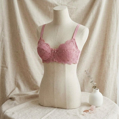 Elegant Floral Lace Bra & Panty Lingerie Set - Dusty Rose