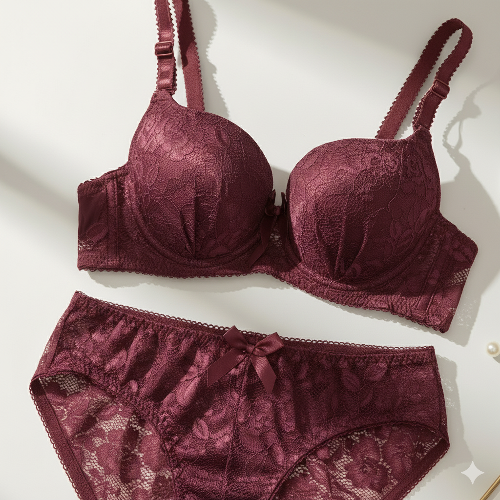 Flourish Lace Padded Bra & Panty Set – Elegant Floral Design with Underwire Support 715