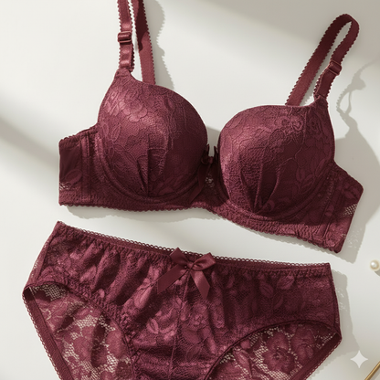 Flourish Lace Padded Bra & Panty Set – Elegant Floral Design with Underwire Support 715