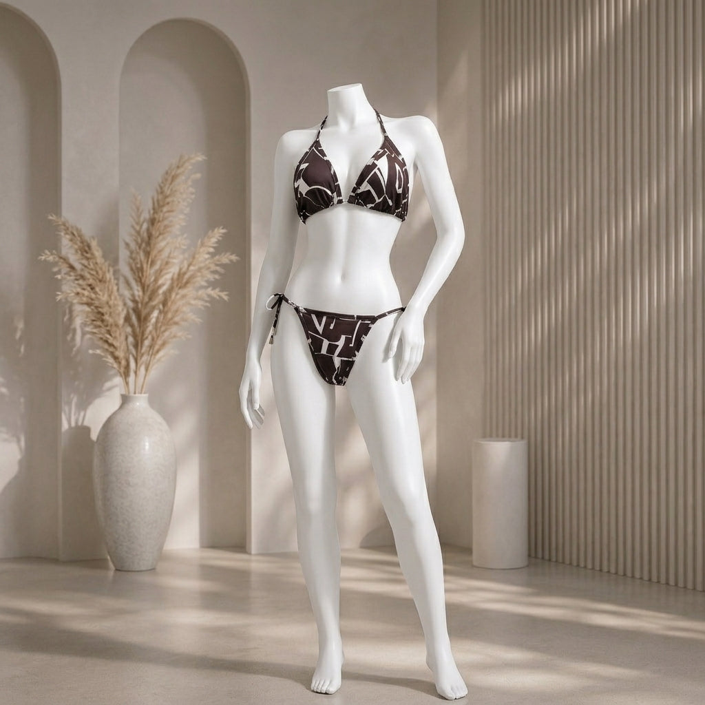Women's Padded Triangle Bikini Set – Floral & Geometric Print Beachwear BIK-112