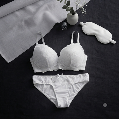 New Women's Lace Padded Bra & Panty Set – Soft Comfortable Lingerie | White