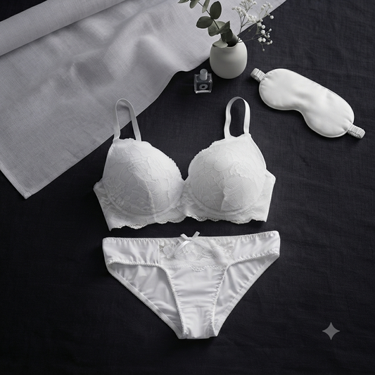 New Women's Lace Padded Bra & Panty Set – Soft Comfortable Lingerie | White
