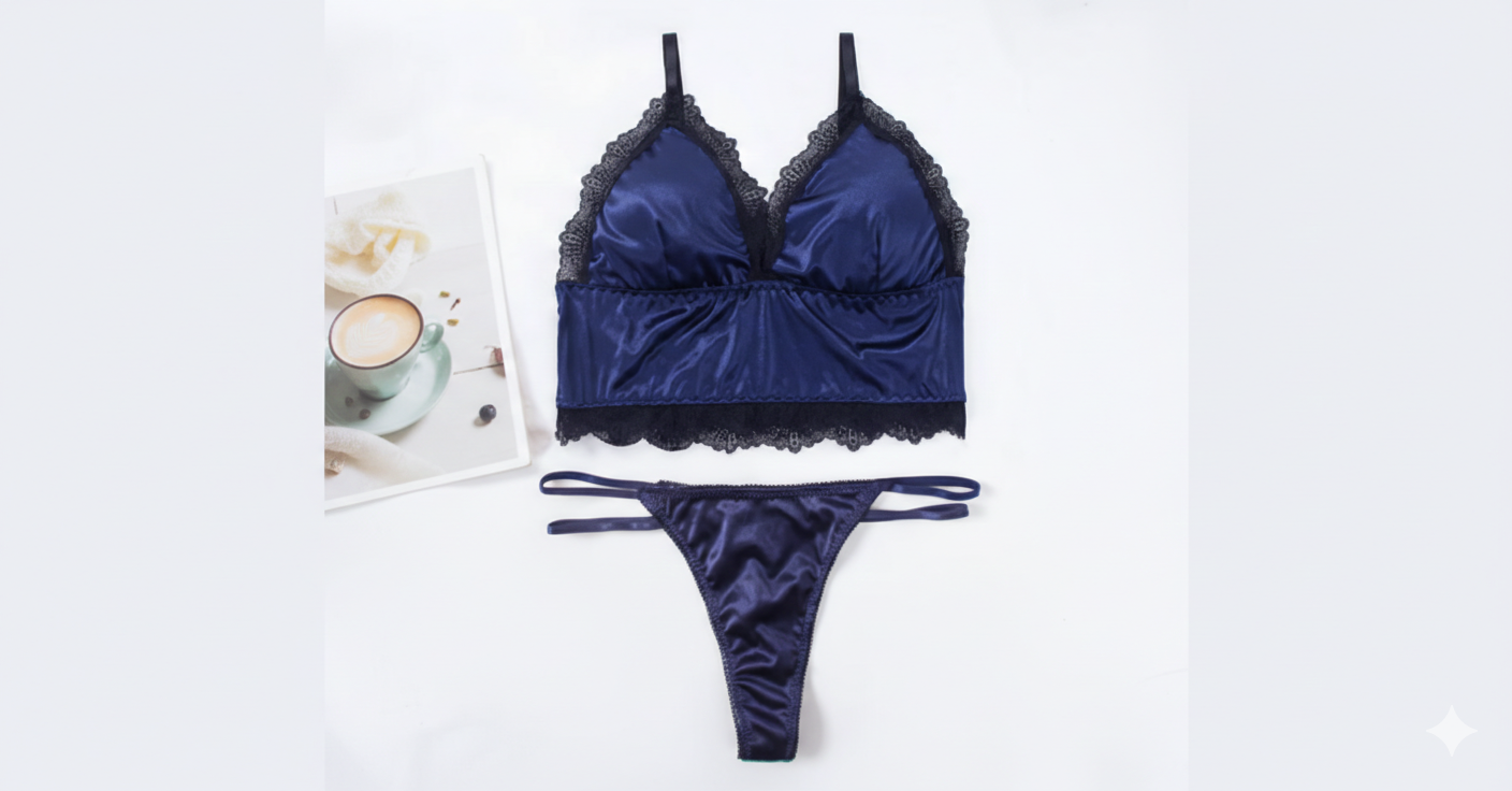 Flourish Satin Lace Bralette & Thong Lingerie Set – Soft Adjustable Straps | Multiple Colors