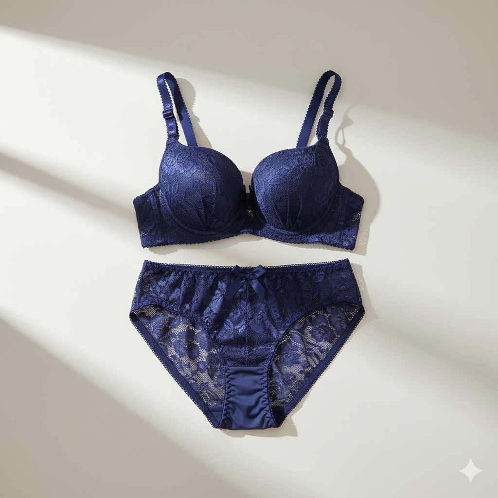 Flourish Lace Padded Bra & Panty Set – Elegant Floral Design with Underwire Support 715