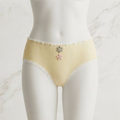 Pack of 3 Aesthetic Ribbed Cotton Panties with Floral Accents -6008