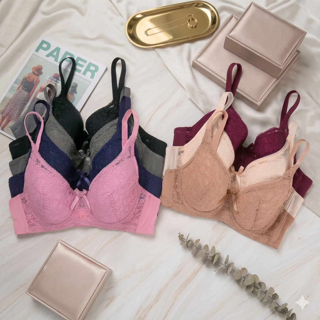 Flourish  Pack of 3 Light Padded Lace Bra– Comfortable Everyday Support Bra for Women