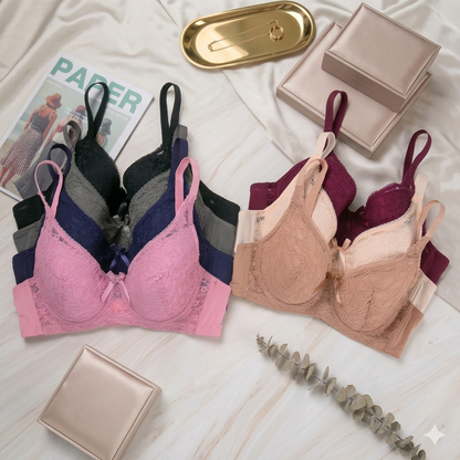 Flourish  Pack of 3 Light Padded Lace Bra– Comfortable Everyday Support Bra for Women