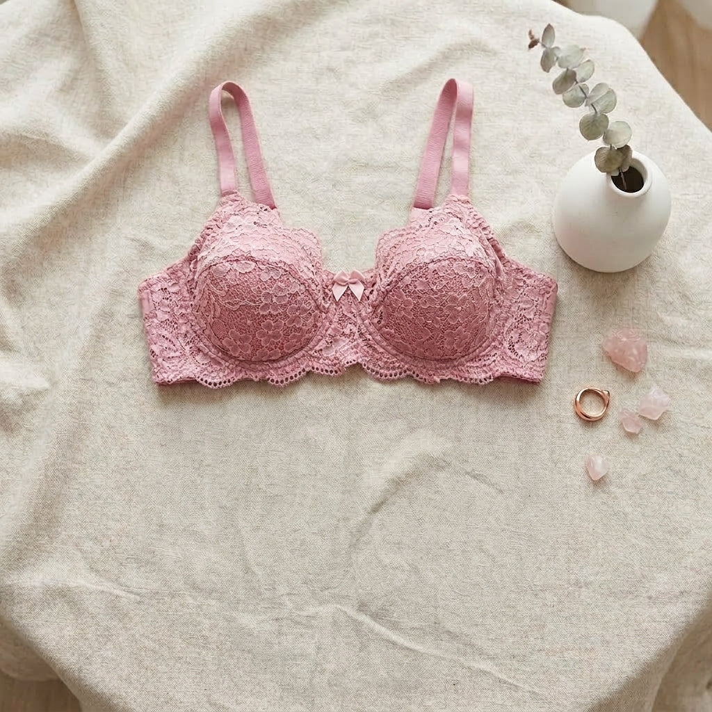 Elegant Floral Lace Bra & Panty Lingerie Set - Dusty Rose