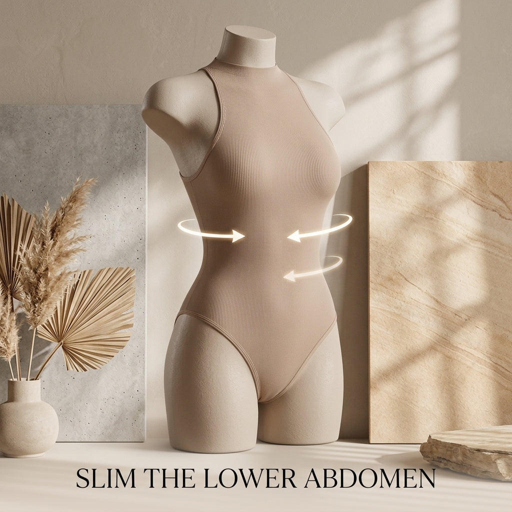 Seamless High-Neck Ribbed Bodysuit – Postpartum & Tummy Sculpting Shaper -FP72