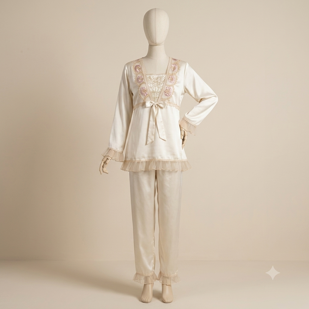 The Flourish Embellished Satin Co-ord – Ivory