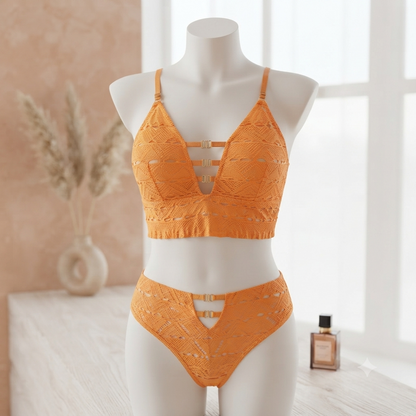 Women's Seamless Lace Bralette & Panty Set – Soft Stretch Wireless Lingerie Set