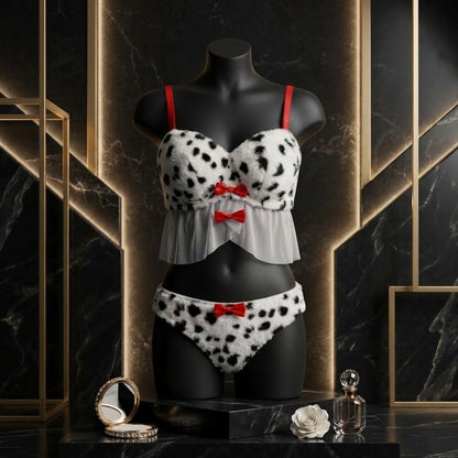 Wild Safari Leopard Plush Lingerie Set – Faux Fur & Mesh Babydoll-2305 Furr
