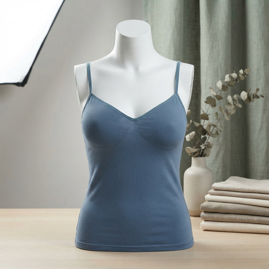 Dusty Blue Seamless V-Neck Camisole with Built-In Support