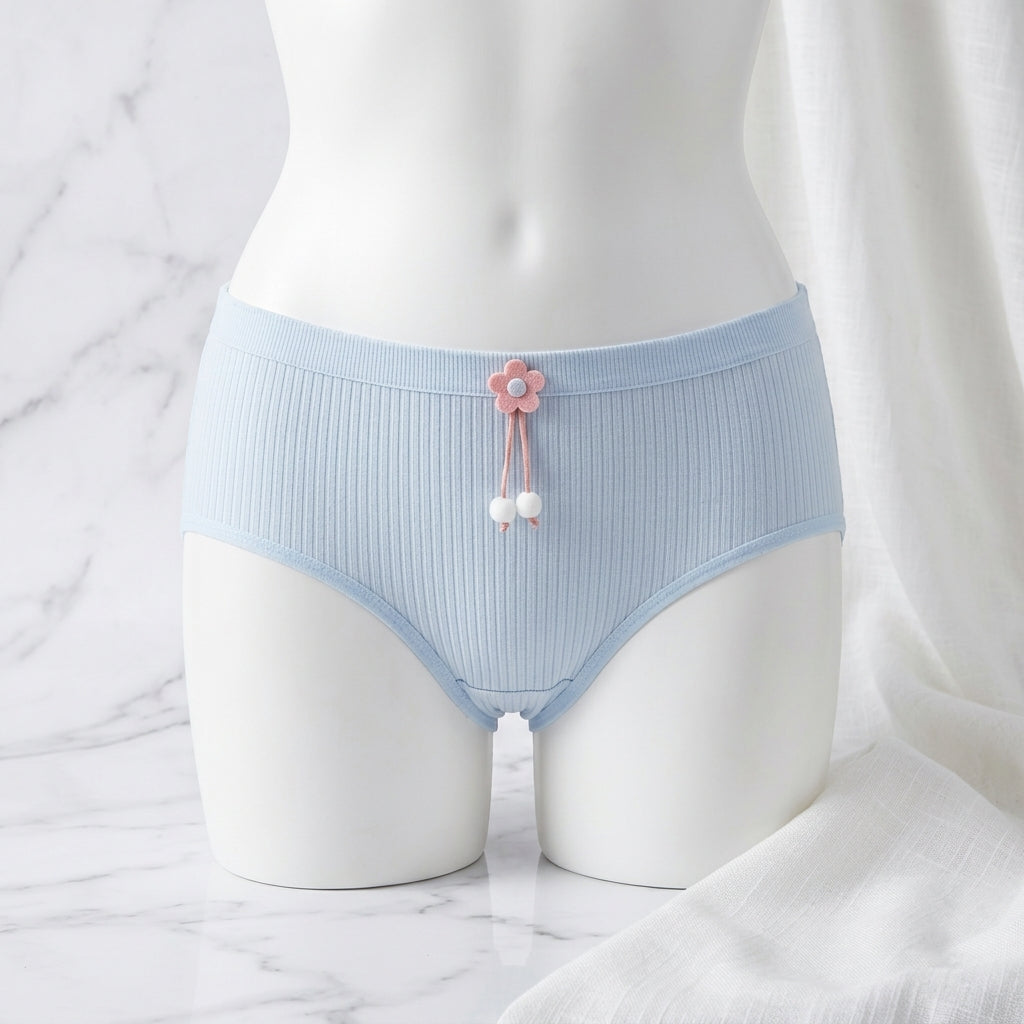 Pack of 3 Women's Ribbed Cotton Panties with Pearl Charm -