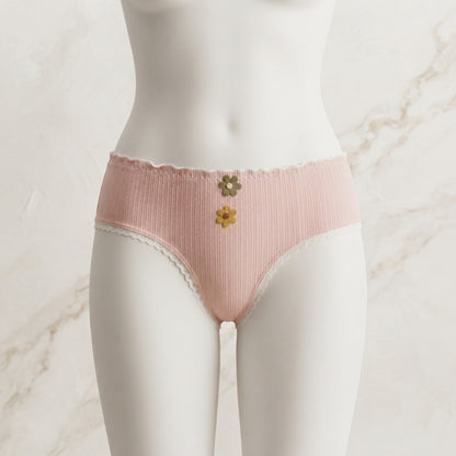 Pack of 3 Aesthetic Ribbed Cotton Panties with Floral Accents -6008