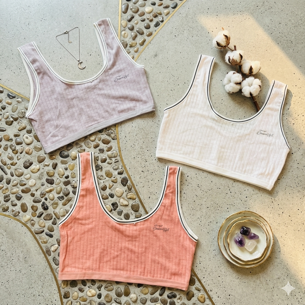 Flourish pack of 3 Teenagers Scoop Neck Ribbed Crop Bra Pack (Non-Padded) K-940