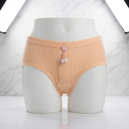 Pack of 3 Women's Ribbed Cotton Panties with Pearl Charm -