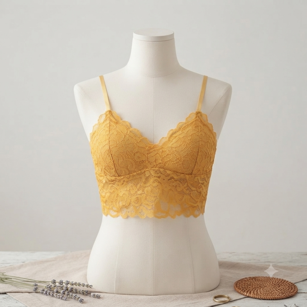 Floral Lace Bralette – Soft Light Padded Wireless Camisole Bra