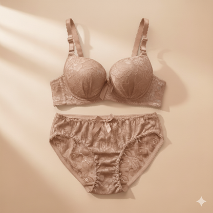 Flourish Lace Padded Bra & Panty Set – Elegant Floral Design with Underwire Support 715