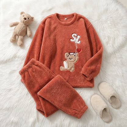 Women’s Fluffy Sherpa Fleece Teddy Bear Pajama Set – Cozy Warm Winter Loungewear