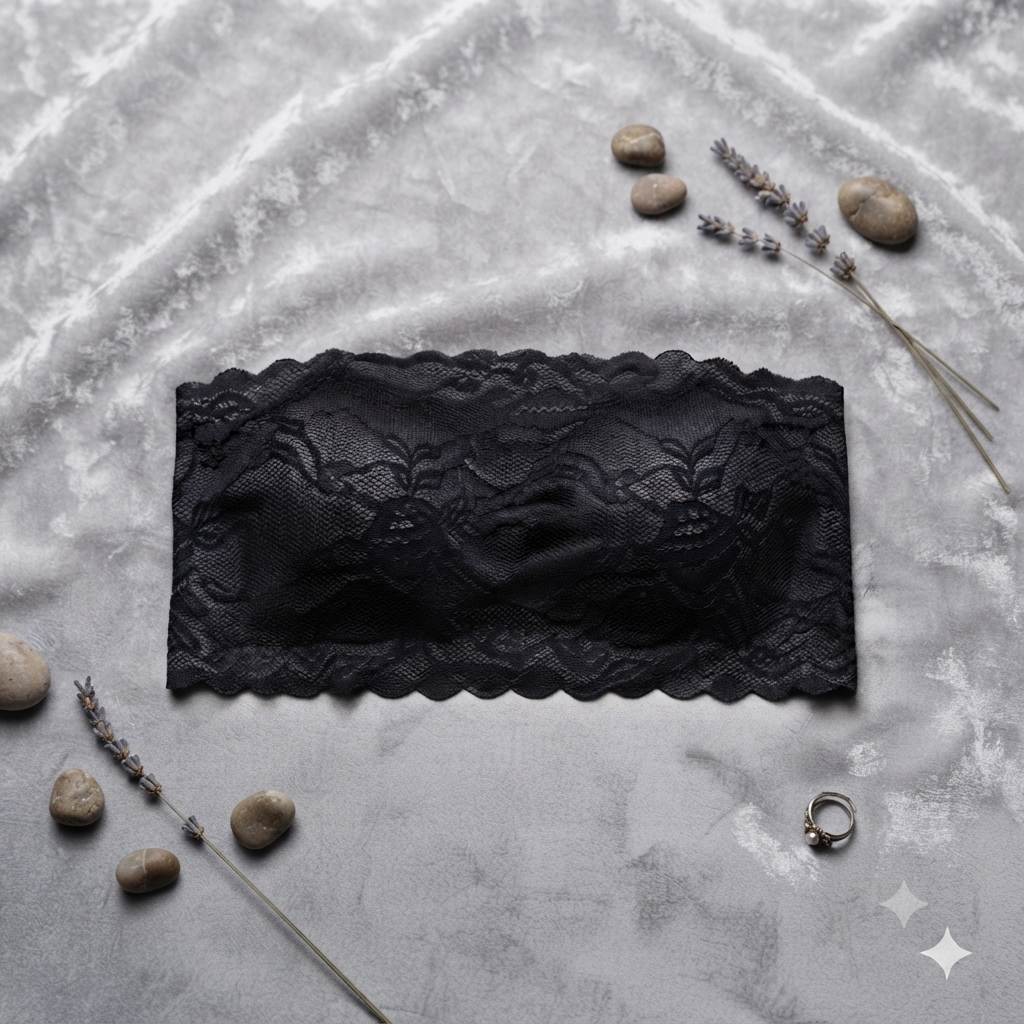 New Women's Black Lace Strapless Tube Bra – Soft Stretch Bandeau Bralette